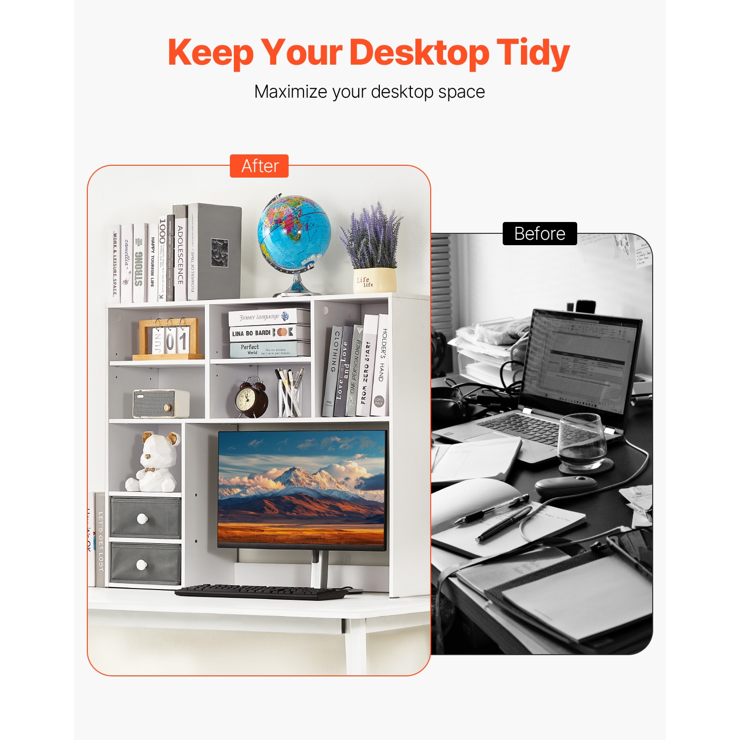 Desktop Bookshelf Organizer With Drawers For Home Office Storage_voghion.com